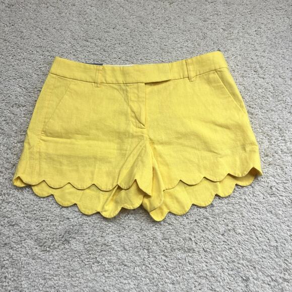 J Crew Shorts Womens 6 Yellow Linen Blend Scallop Hem 4 Preppy Summer New Tags - Picture 1 of 10